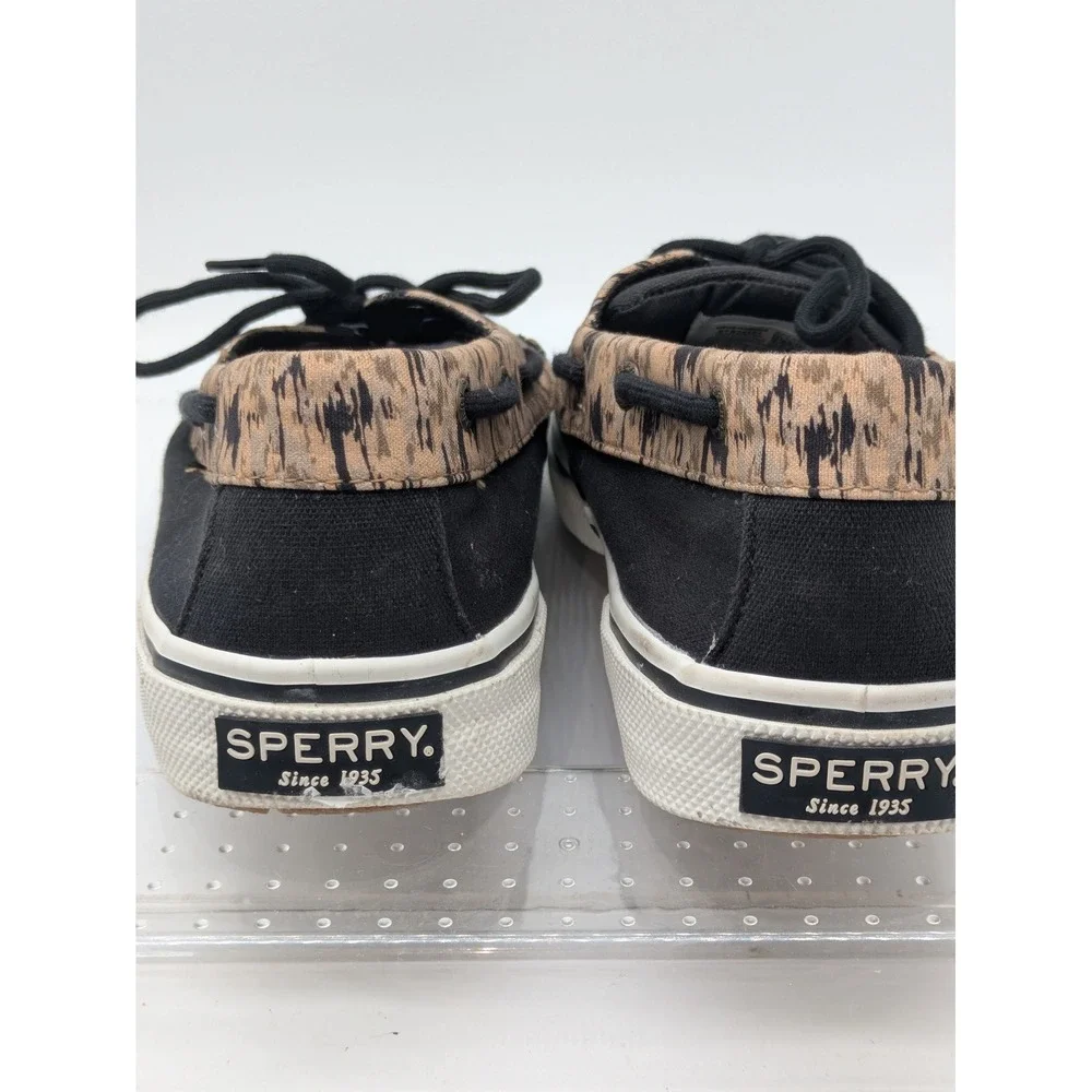Sperry Top-Sider Men 10 Black Boat Shoes Tan Print Memory Foam STS24401 NWOB